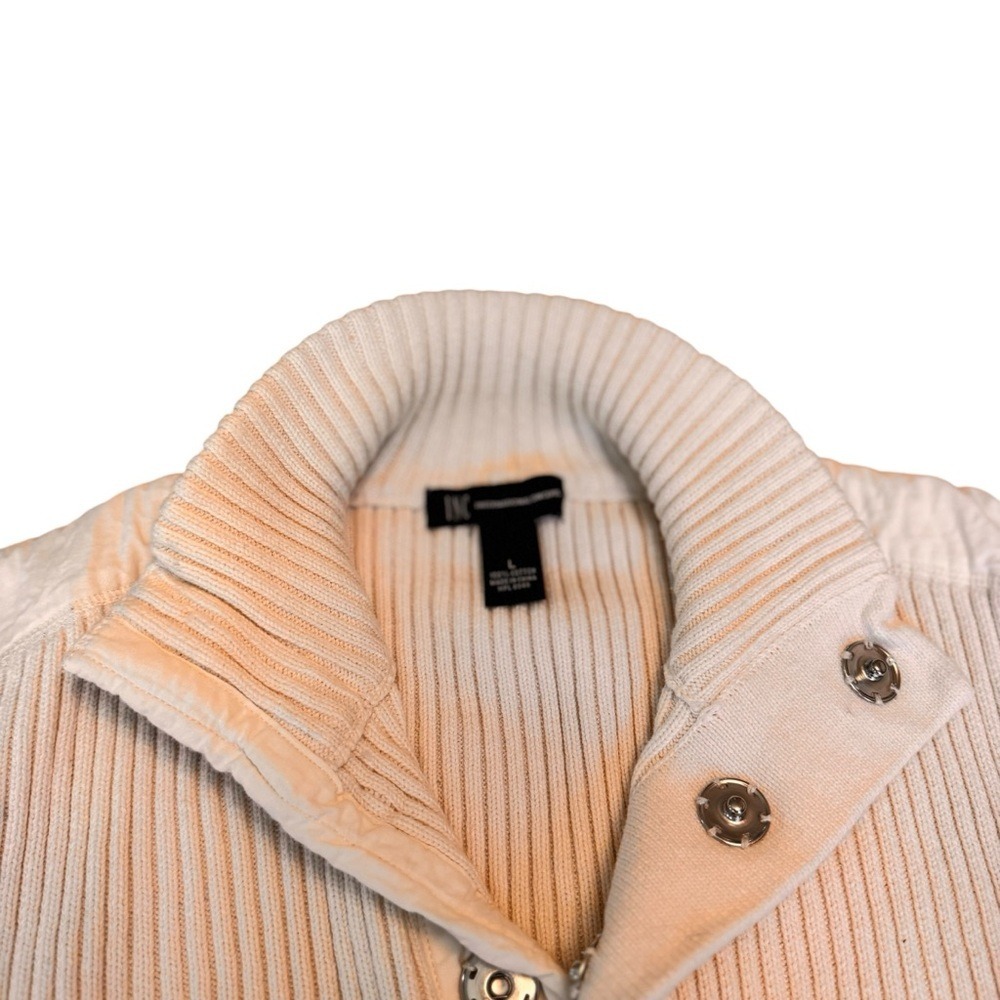 INC International Concepts Ribbed Cotton Snap Mock Neck Sweater Oatmeal Large - Picture 9 of 16
